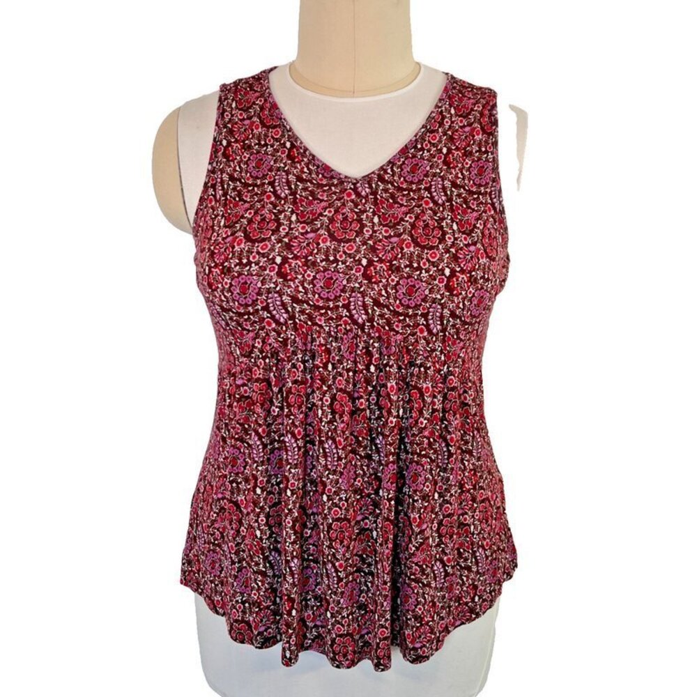 Tencede - Women's 3XL Peplum Tank Top VNeck Red Pink White Ditszy Floral Tunic